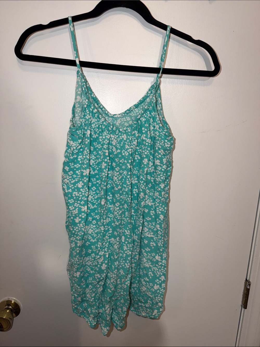 aerie Aqua & White Floral Spaghetti-Strap Romper - Picture 3 of 4